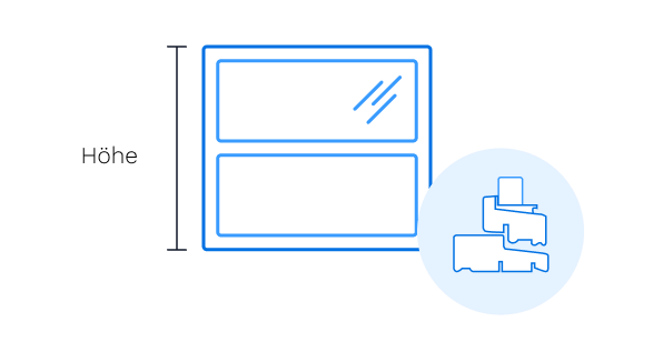 Illustration eines Fensters OHNE Fensterbankanschlussprofil. Die Gesamthöhe entspricht der gewählten Produkt höhe.